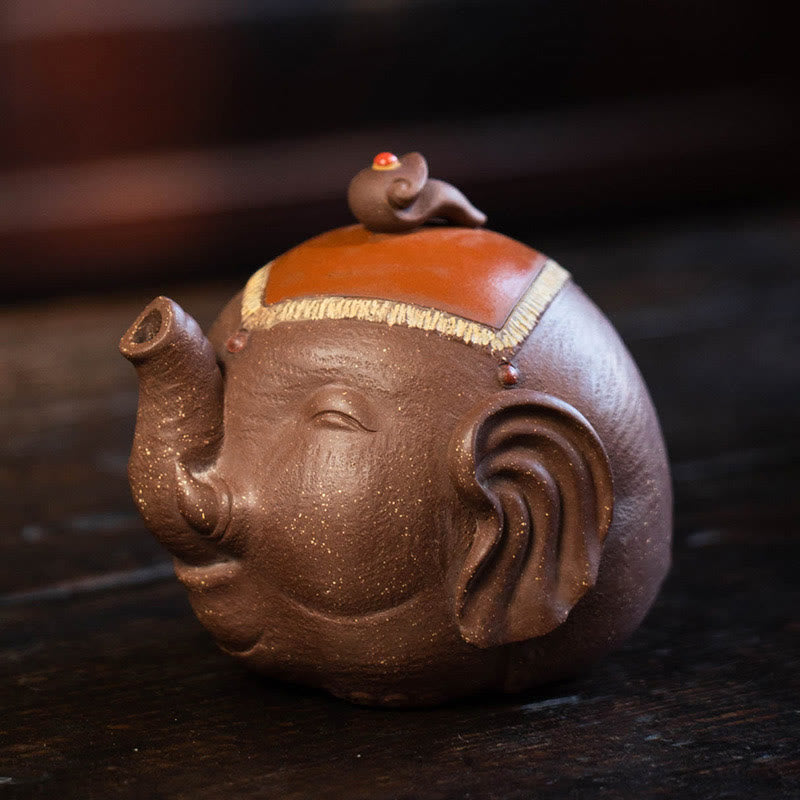 Nimara Ritual Cute Elephant Auspicious Clouds Purple Clay Ceramic Teapot