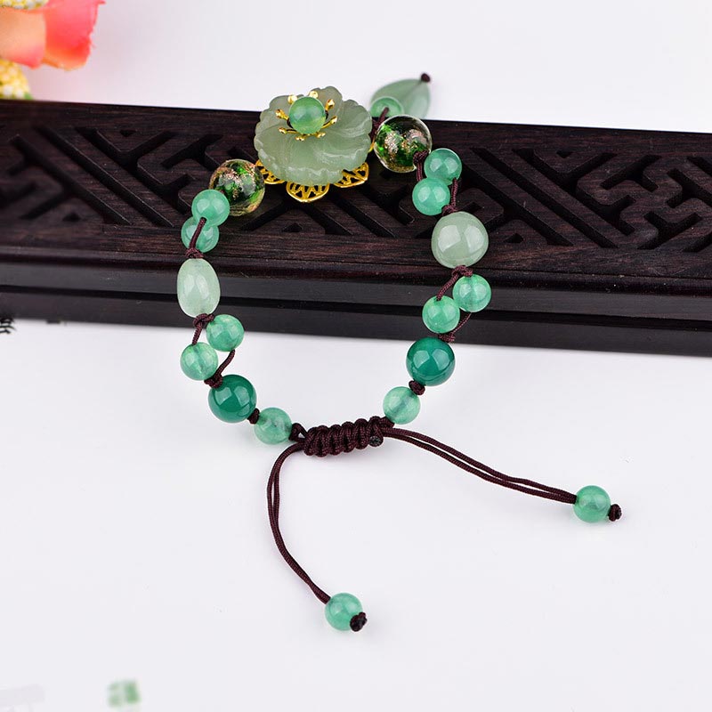 Nimara Ritual Natural Green Jade Luck Dangling Flower Bracelet