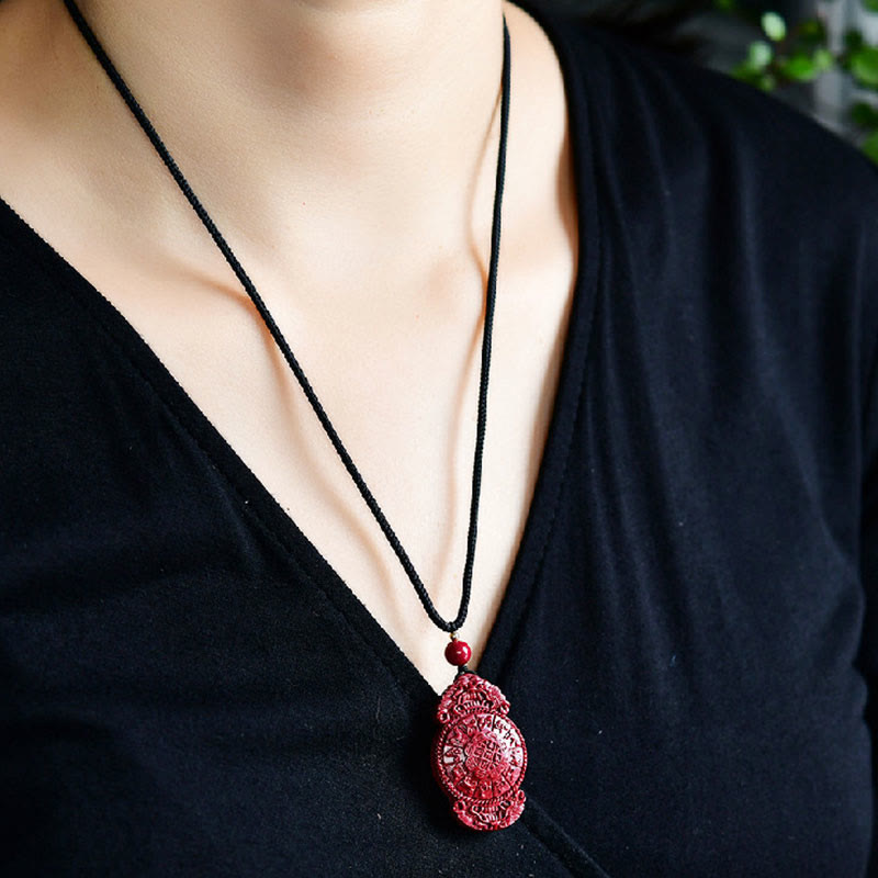 Nimara Ritual Laughing Buddha Yin Yang Chinese Zodiac Gourd Natural Cinnabar Blessing Necklace Pendant