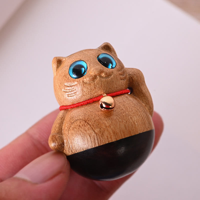 Nimara Ritual Mini Lucky Cat Kitten Phoebe Zhennan Wood Blessing Decoration