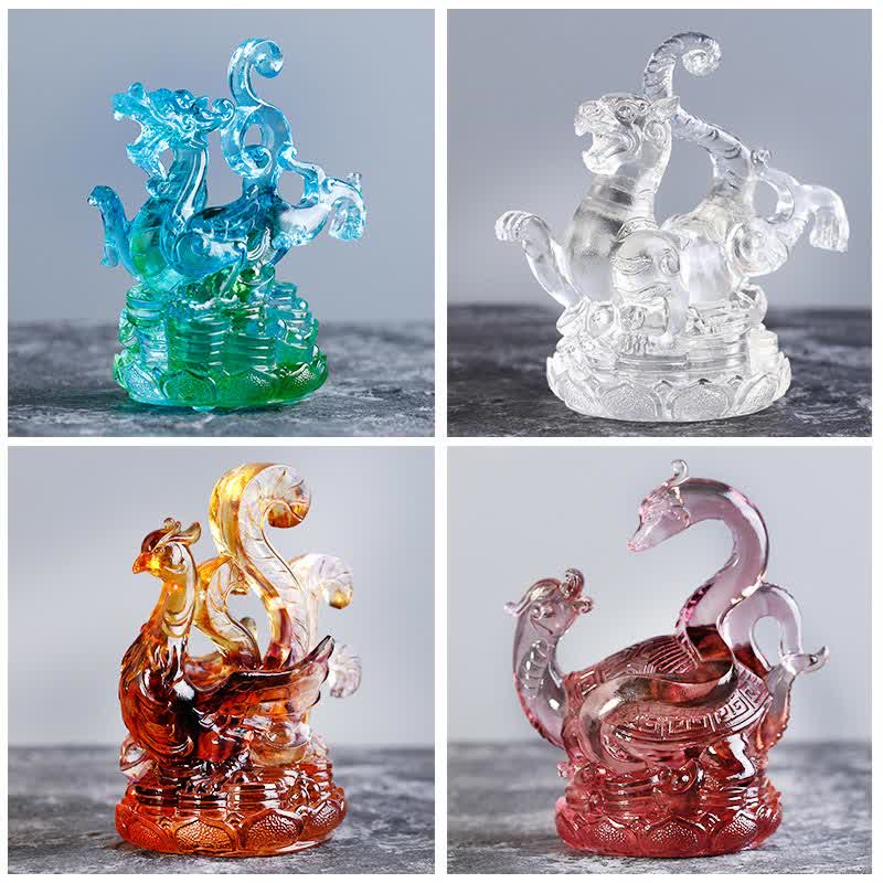 Nimara Ritual Feng Shui Four Symbols Azure Dragon Handmade Liuli Crystal Art Piece Home Office Decoration