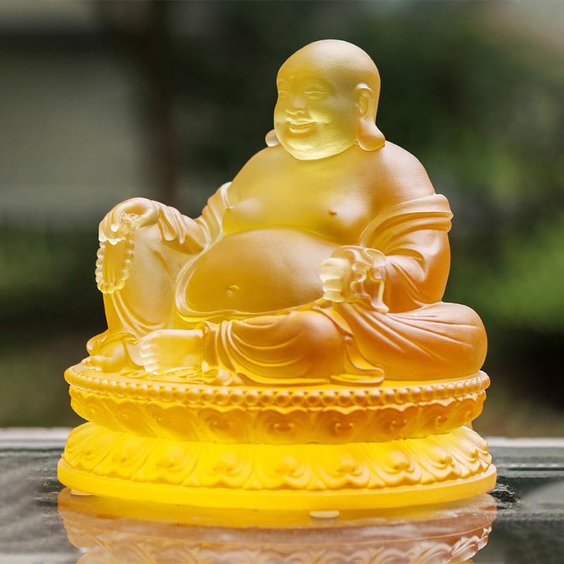 Nimara Ritual Handmade Laughing Buddha Figurine Liuli Crystal Art Piece Wealth Statue Home Decoration