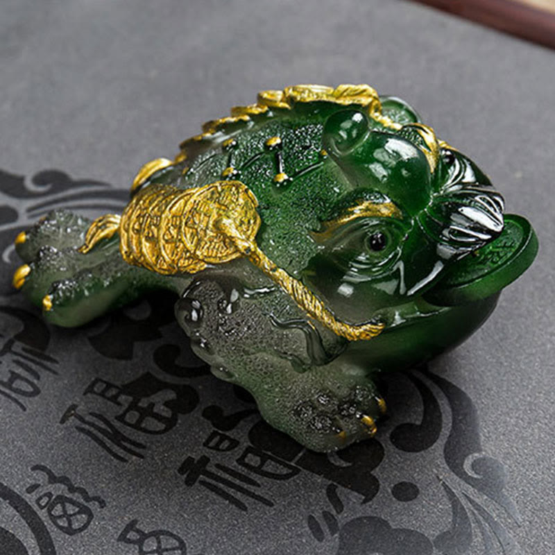 Nimara Ritual Color Changing FengShui Wealth Lucky Frog Copper Coin Tea Pet Resin Figurine Decoration