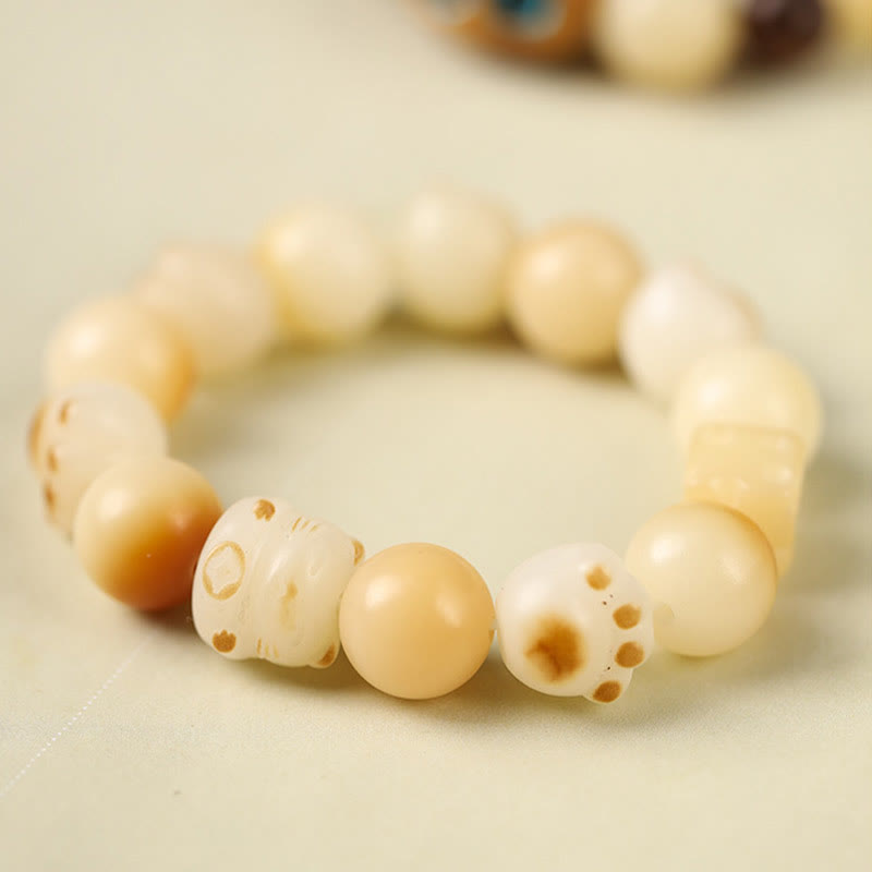 Nimara Ritual Natural Bodhi Seed Sandalwood Lucky Cute Cat Head Paw Claw Peace Bracelet