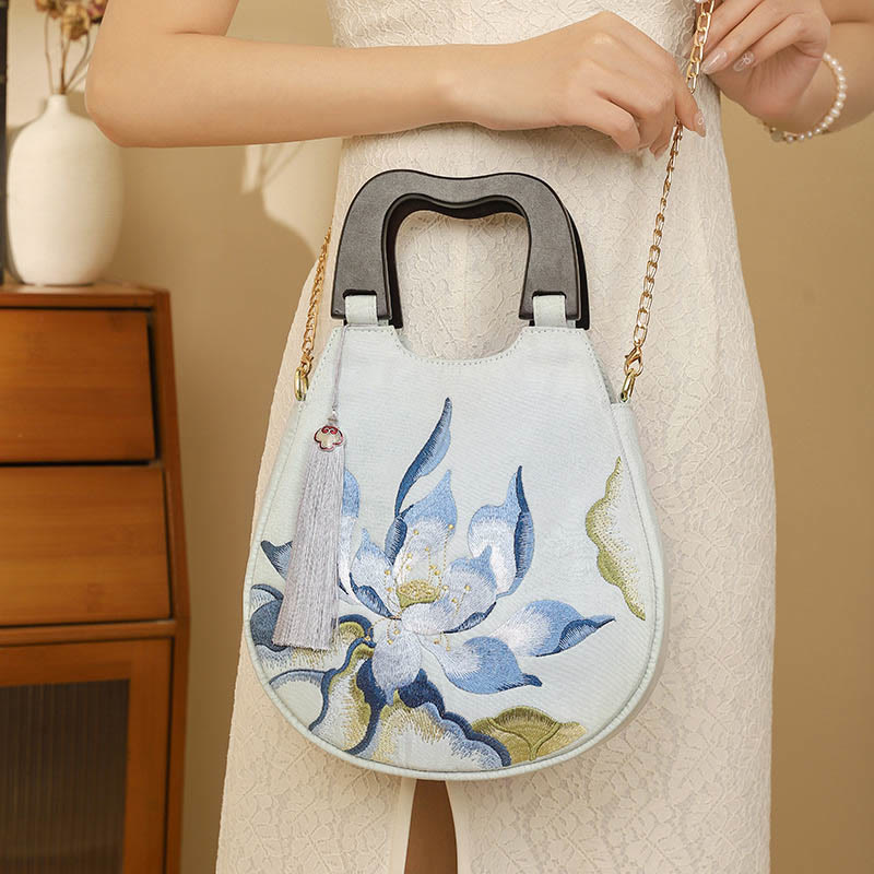Nimara Ritual Lotus Embroidery Handbag Crossbody Bag