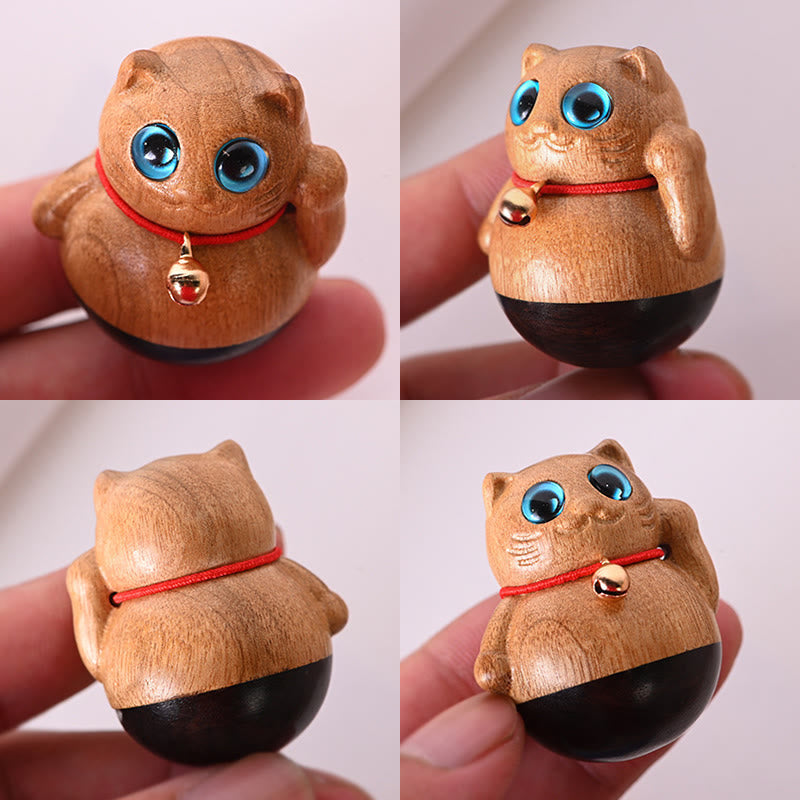 Nimara Ritual Mini Lucky Cat Kitten Phoebe Zhennan Wood Blessing Decoration