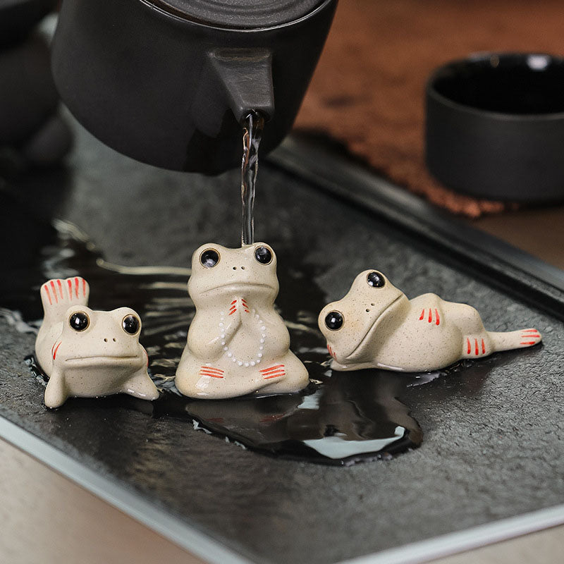Nimara Ritual Mini Small Praying Frog Ceramic Wealth Prosperity Home Tea Pet Figurine Decoration