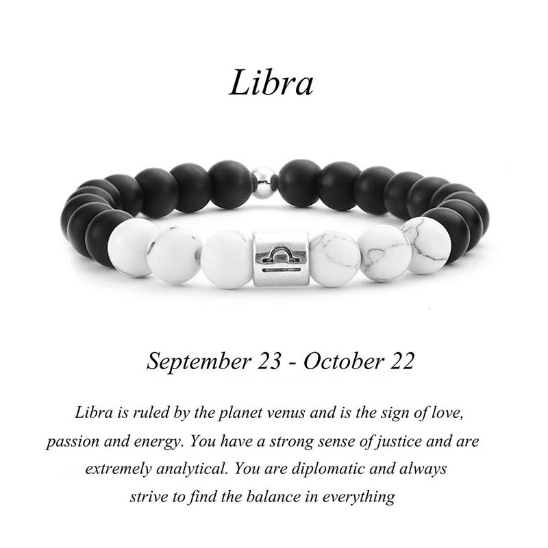 Nimara Ritual 12 Constellations of the Zodiac Natural Frosted Stone White Turquoise Bead Fortune Bracelet