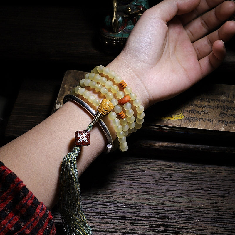 Nimara Ritual 108 Mala Beads Tibet Sheep Horn Amber Luck Bracelet