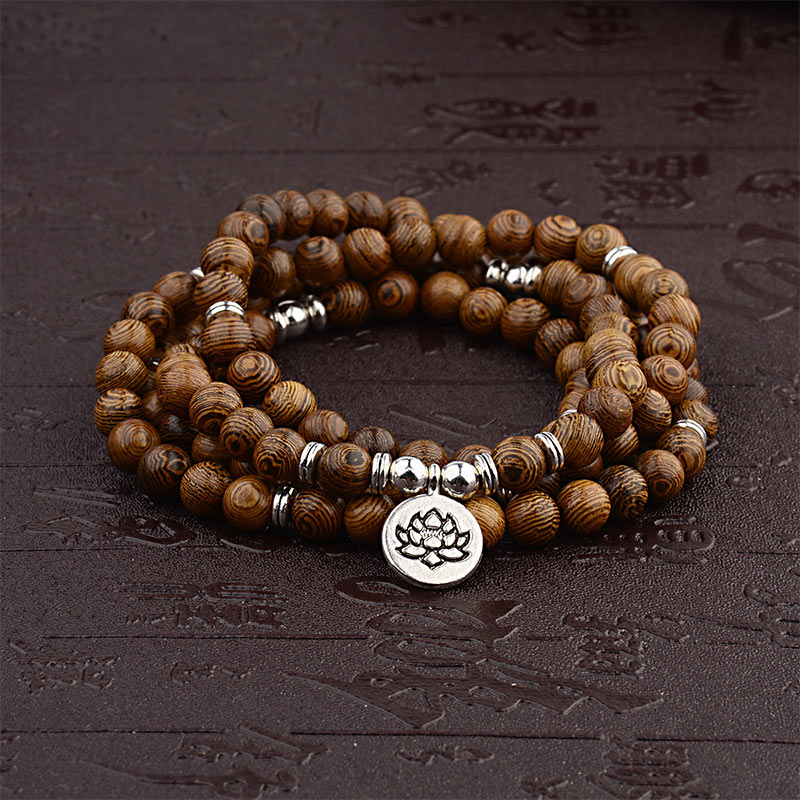 Nimara Ritual Tibetan Lightning Strike Wood Bracelet Lotus Buddha Mala