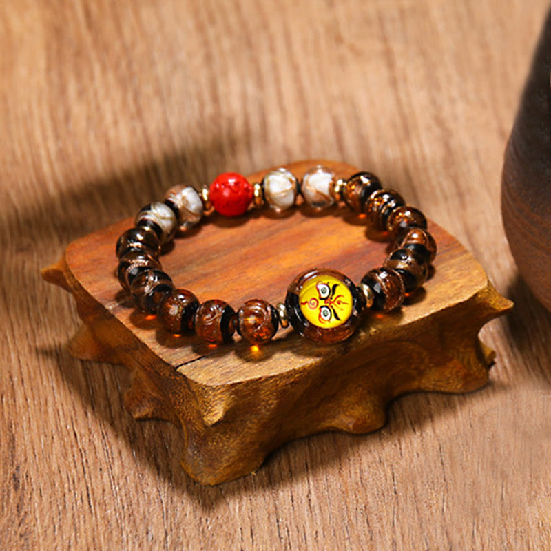 Nimara Ritual Tibetan Five God of Wealth Thangka Liuli Glass Bead Chinese Zodiac Protection Bracelet