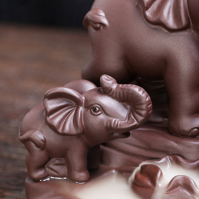 Nimara Ritual Tibetan Elephant Purple Clay Backflow Smoke Fountain Protection Incense Burner Decoration