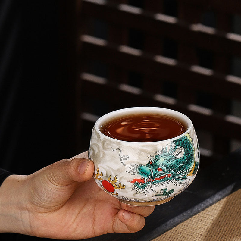 Nimara Ritual Dragon Cicada Bamboo Deer Crane Lotus Plum Flower Ceramic Teacup Kung Fu Tea Cup Bowl 185ml