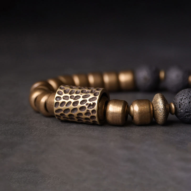 Nimara Ritual Lava Rock Stone Rainbow Obsidian Brass Support Healing Bracelet