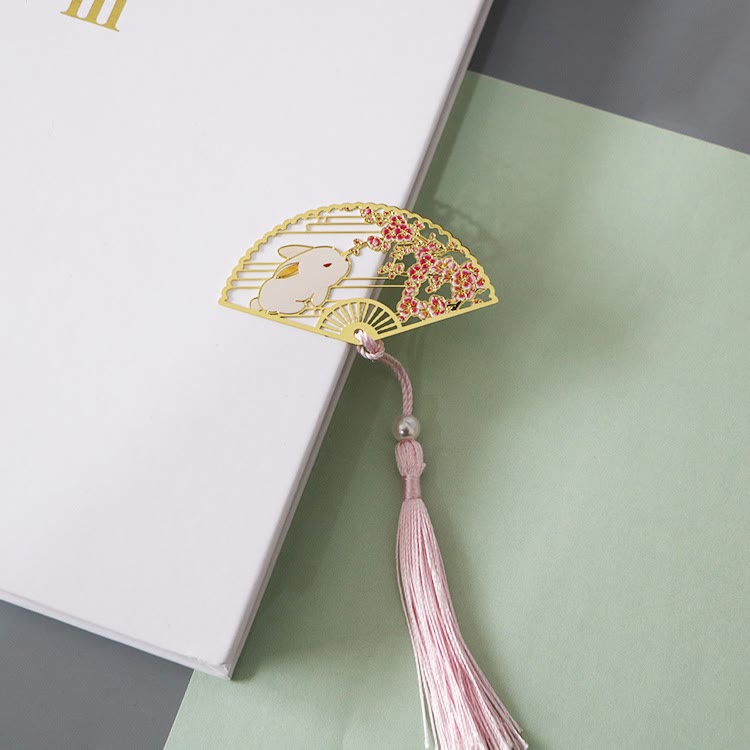 Nimara Ritual Traditional Butterfly Lotus Flower Crane Dragon Phoenix Fox Koi Fish New Beginning Metal Brass Hollow Fan Bookmarks