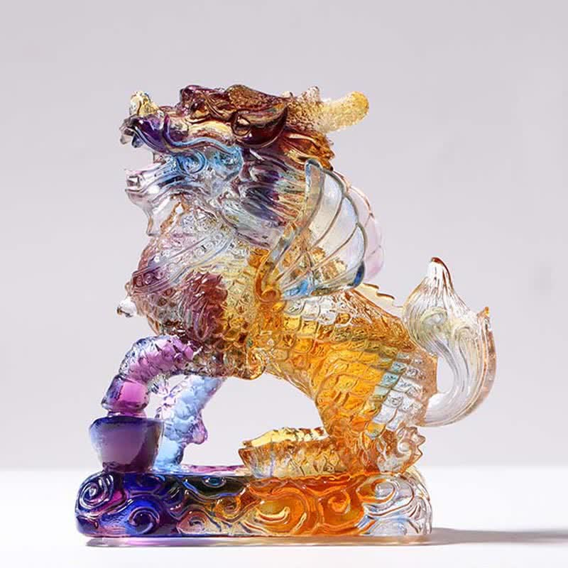 Nimara Ritual Feng Shui Kirin Handmade Liuli Crystal Art Piece Fortune Home Office Decoration