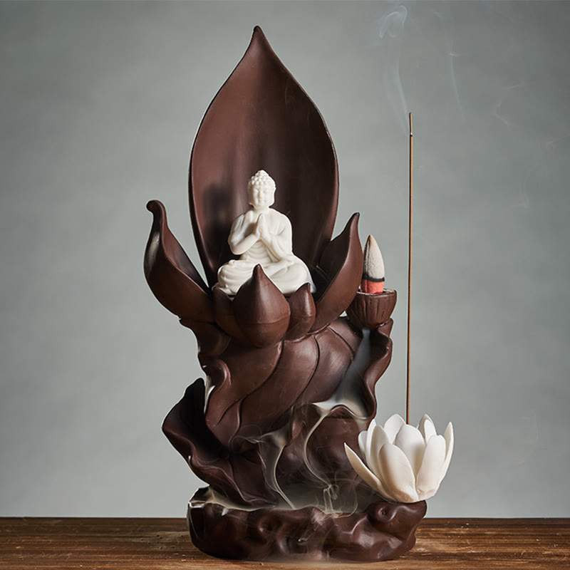 Nimara Ritual Lotus Buddha Avalokitesvara Enlightenment Purple Clay Incense Burner Decoration