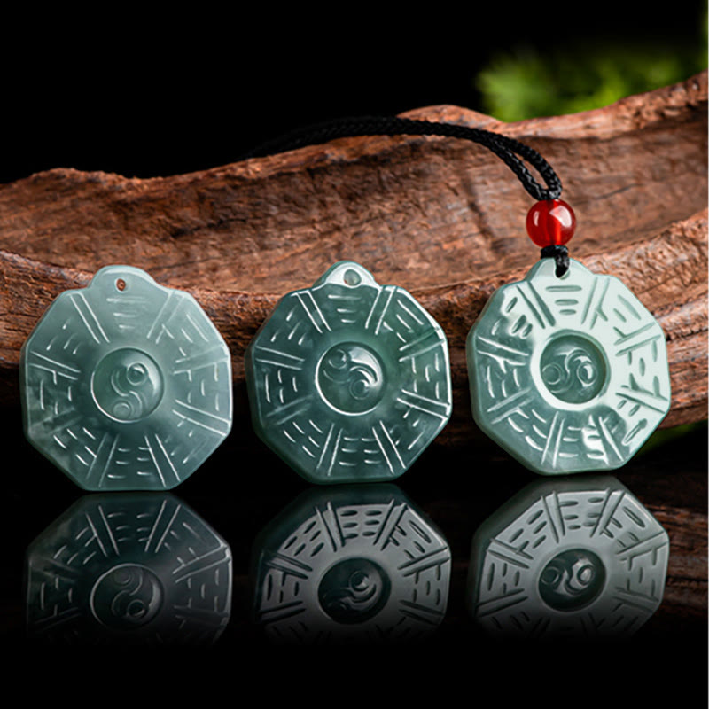Nimara Ritual Natural Jade FengShui Bagua Yin Yang Prosperity Necklace Pendant