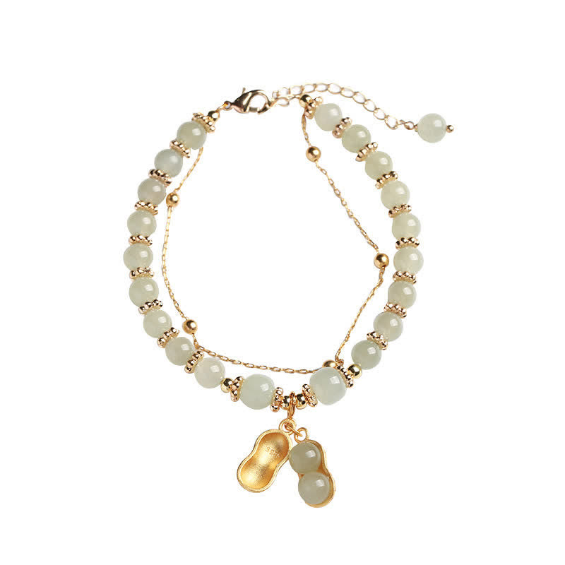 Nimara Ritual 925 Sterling Silver Natural Hetian Jade Good Things Happen Peanut Charm Bracelet