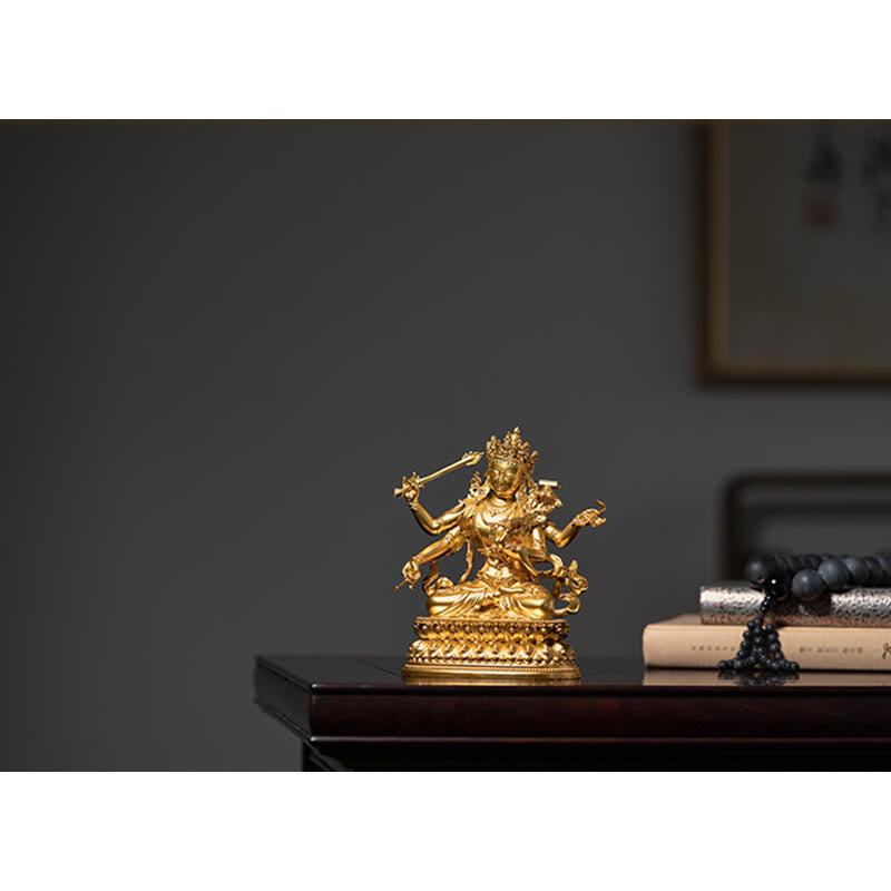 Nimara Ritual Four-armed Manjusri Bodhisattva Gold Figurine Compassion Serenity Copper Statue Home Decoration