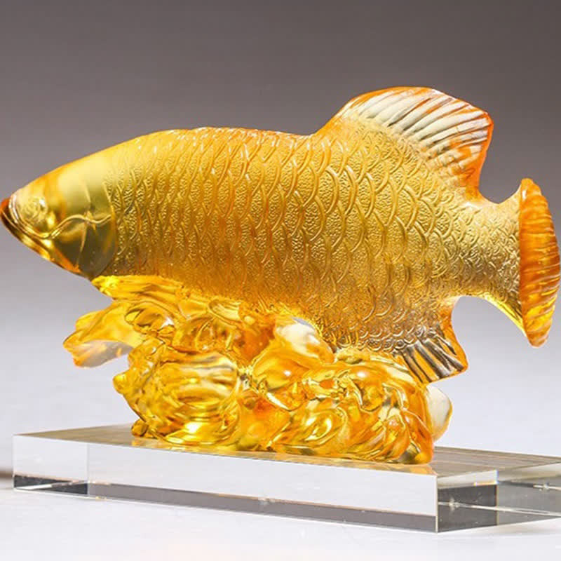 Nimara Ritual Handmade Liuli Crystal Koi Fish Art Piece Luck Home Office Decoration