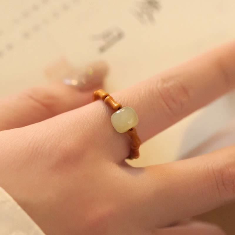 Nimara Ritual Hetian Jade Beaded Bamboo Prosperity Luck Ring