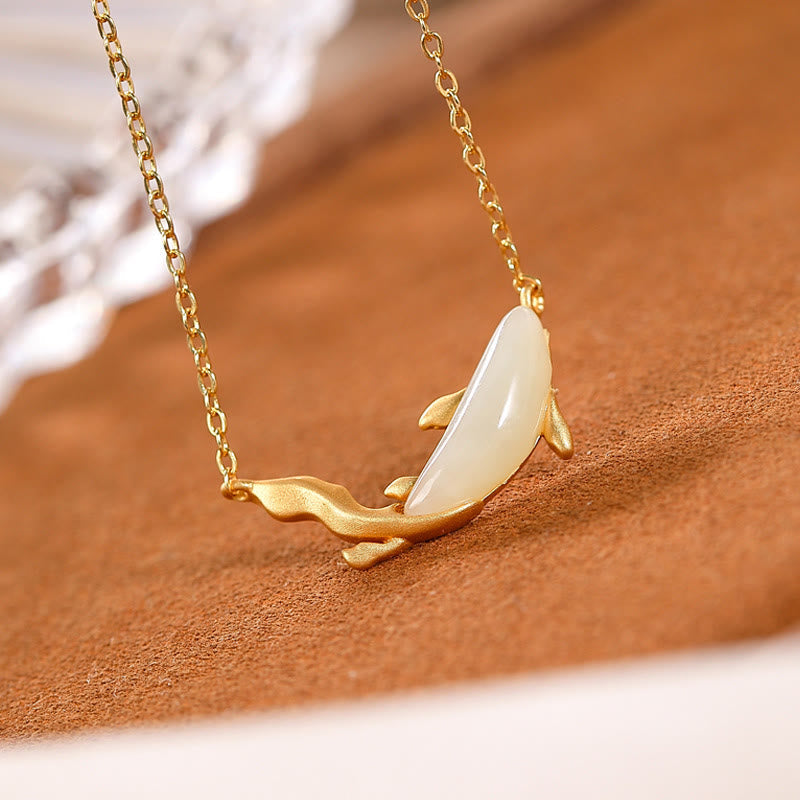 Nimara Ritual 925 Sterling Silver White Jade Dolphin Luck Necklace Pendant