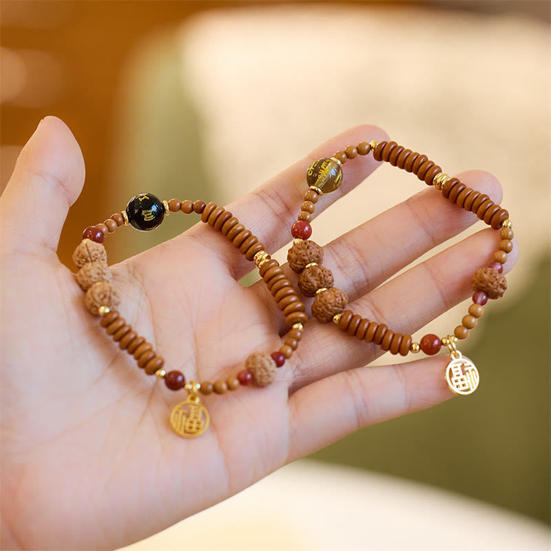 Nimara Ritual Tibetan Bodhi Seed Black Onyx Smoky Quartz Om Mani Padme Hum Fu Character Wealth Bracelet