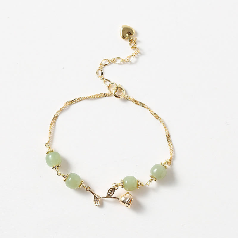 Nimara Ritual 14K Gold Plated Hetian Jade Golden Rose Flower Luck Chain Bracelet