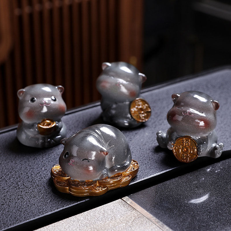 Nimara Ritual Color Changing Cute Mini Cat Resin Tea Pet Wealth Home Figurine Decoration