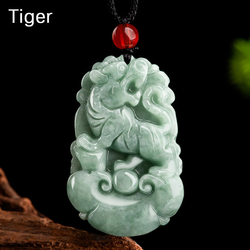 Nimara Ritual Natural Green Jade 12 Chinese Zodiac Luck Prosperity Necklace Pendant