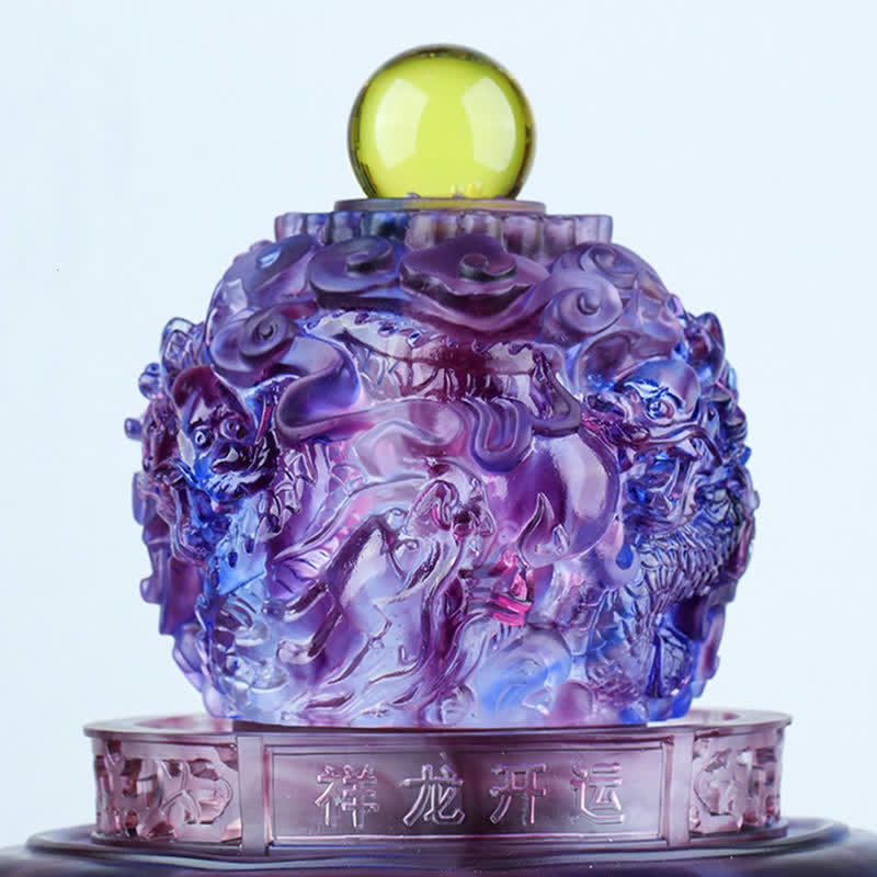 Nimara Ritual Feng Shui Auspicious Dragon Handmade Liuli Crystal Rotatable Art Piece Luck Home Office Decoration
