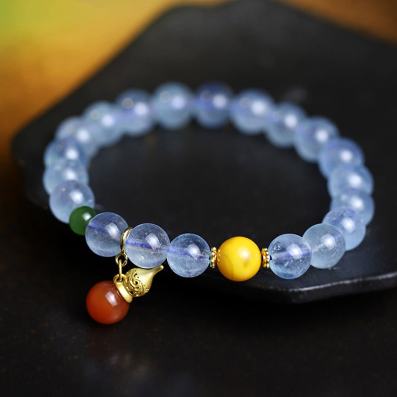 Nimara Ritual Aquamarine Red Agate Peace Gourd Charm Bracelet
