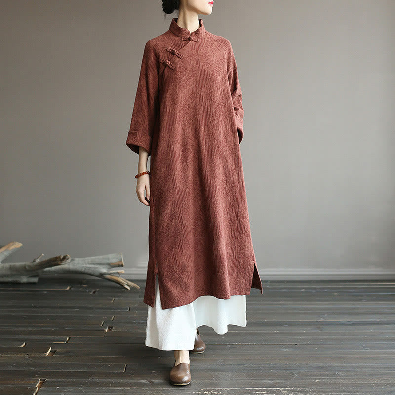 Nimara Ritual Flower Jacquard Midi Dress Long Sleeve Cotton Linen Dress Wide Leg Pants With Pockets