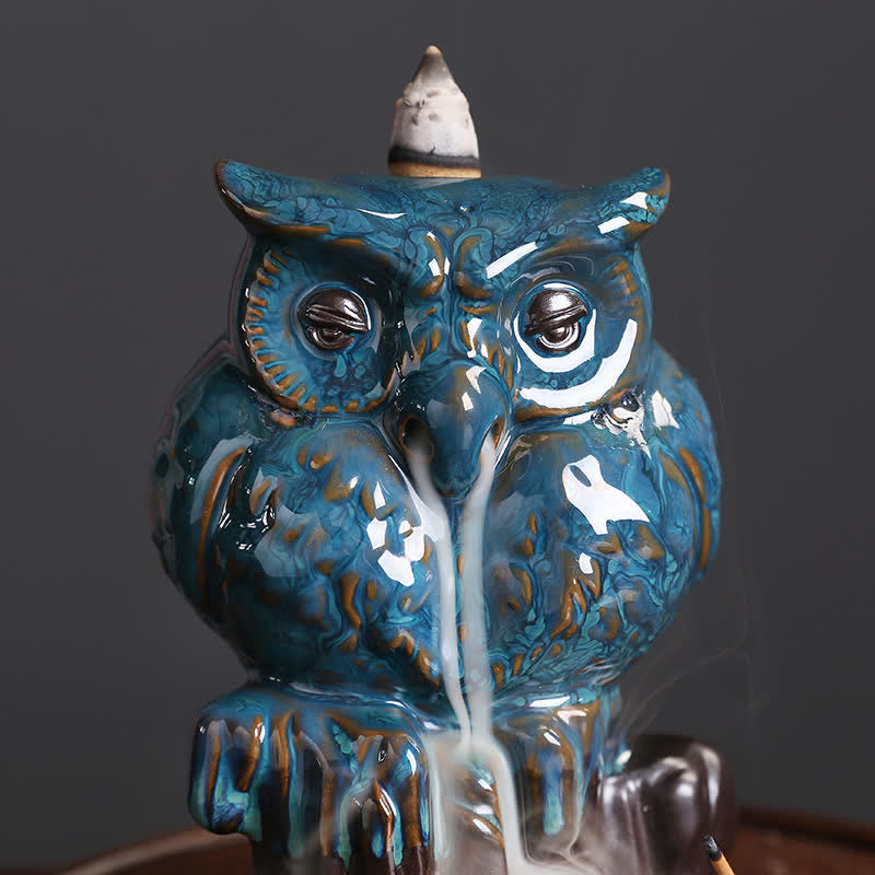 Nimara Ritual Cute Owl Ceramic Backflow Smoke Fountain Meditation Healing Incense Burner Decoration