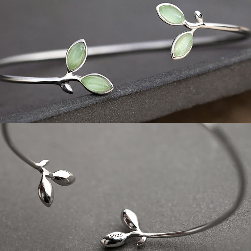 Nimara Ritual Leaf Pattern Cat Eye Support Cuff Bracelet Bangle
