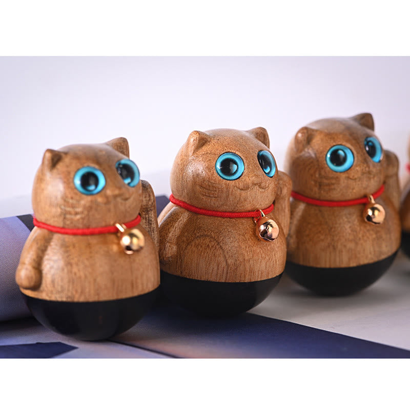 Nimara Ritual Mini Lucky Cat Kitten Phoebe Zhennan Wood Blessing Decoration