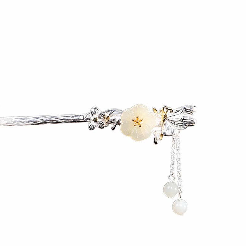Nimara Ritual 925 Sterling Silver Hetian White Jade Flower Blessing Hairpin