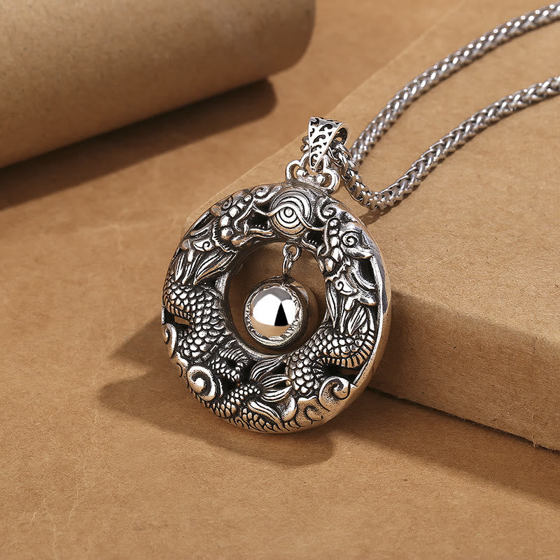 Nimara Ritual Double Dragon Playing Bead Copper Protection Necklace Pendant