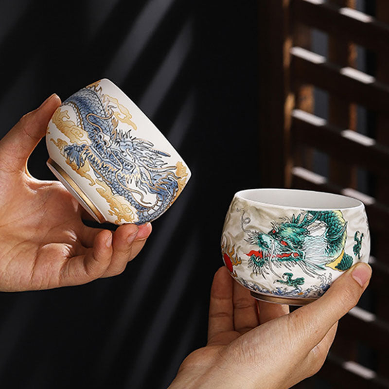 Nimara Ritual Dragon Cicada Bamboo Deer Crane Lotus Plum Flower Ceramic Teacup Kung Fu Tea Cup Bowl 185ml
