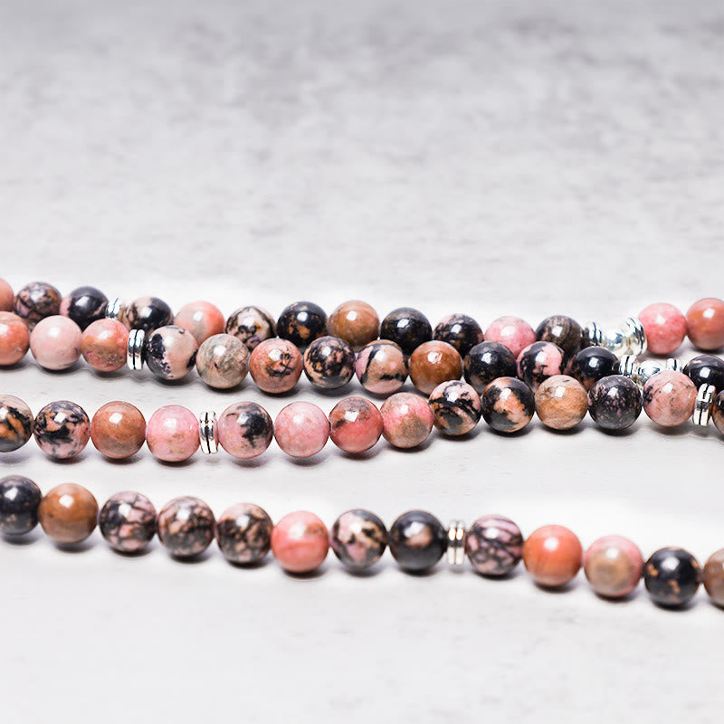 Nimara Ritual 108 Mala Beads Rhodonite Lotus Compassion Energy Bracelet