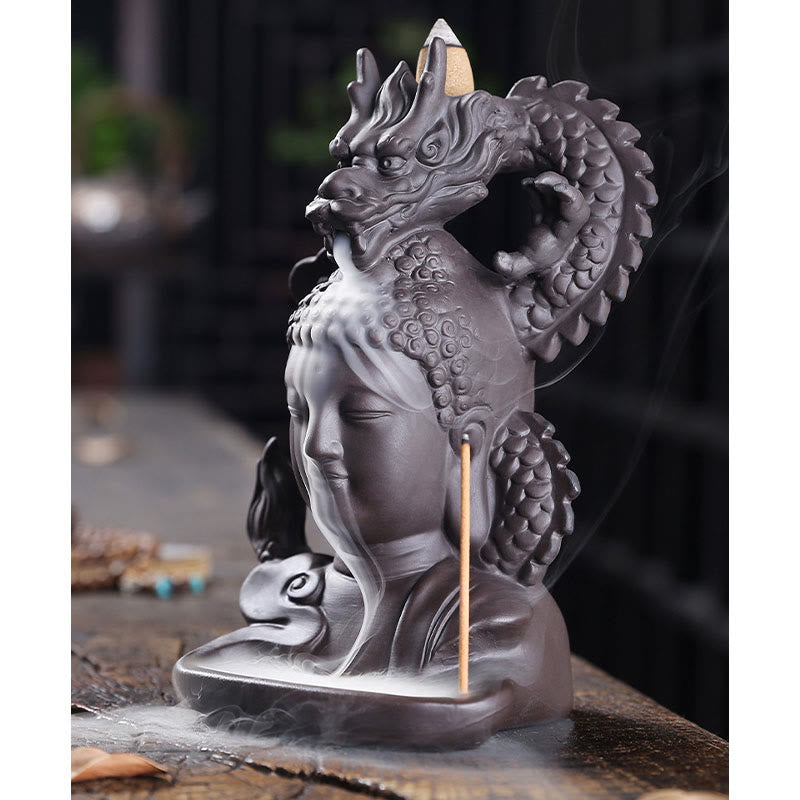 Nimara Ritual Dragon Buddha Auspicious Clouds Purple Clay Healing Incense Burner Decoration