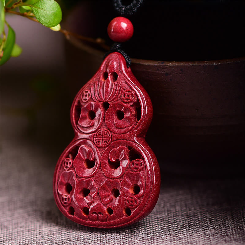 Nimara Ritual Laughing Buddha Yin Yang Chinese Zodiac Gourd Natural Cinnabar Blessing Necklace Pendant