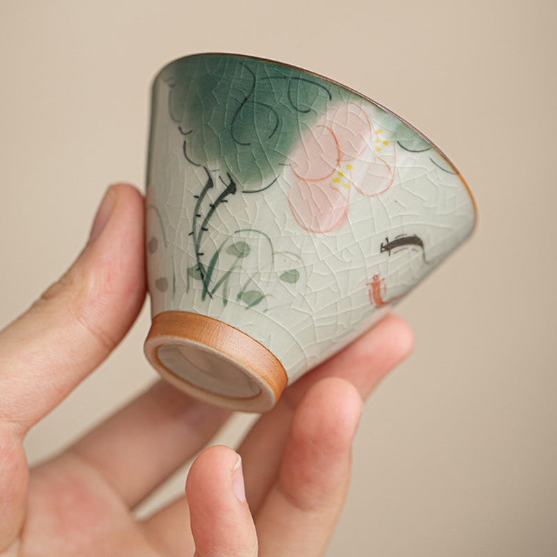 Nimara Ritual Persimmon Boat Koi Fish Lotus Ceramic Teacup Kung Fu Tea Cup 50ml