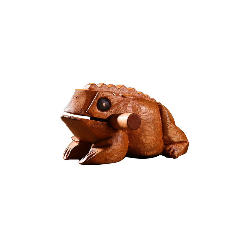 Nimara Ritual Handcrafted FengShui Wealth Luck Frog Mini Wooden Croaking Frog Guiro Decoration