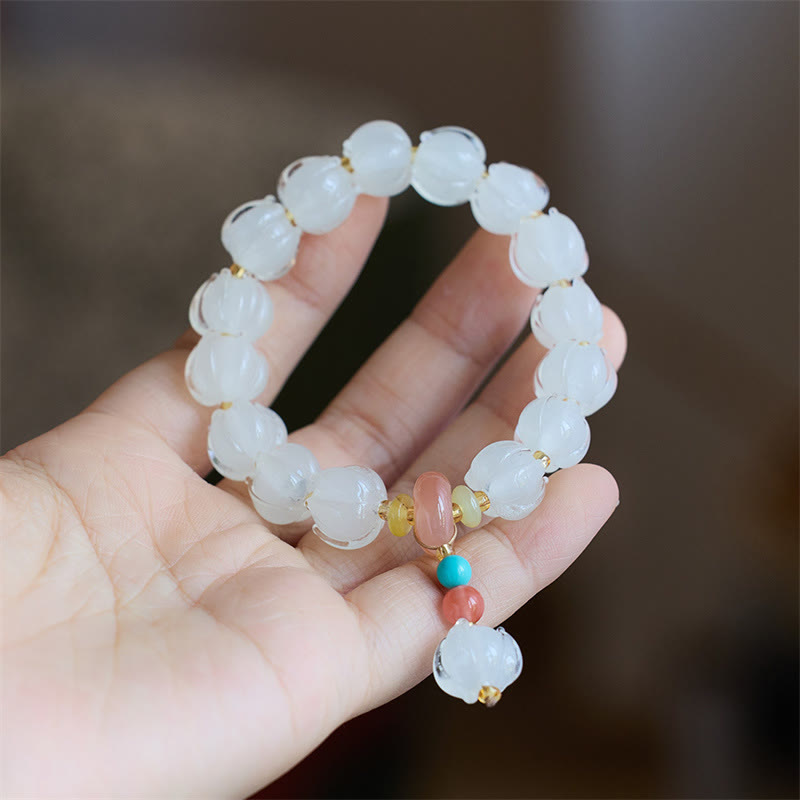 Nimara Ritual Liuli Glass Bead Lotus Design Fluorite Ivory Fruit Dancing Lion Charm Enlightenment Bracelet