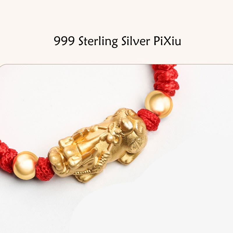 Nimara Ritual 999 Sterling Silver PiXiu Wealth King Kong Knot String Braided Kids Child Bracelet