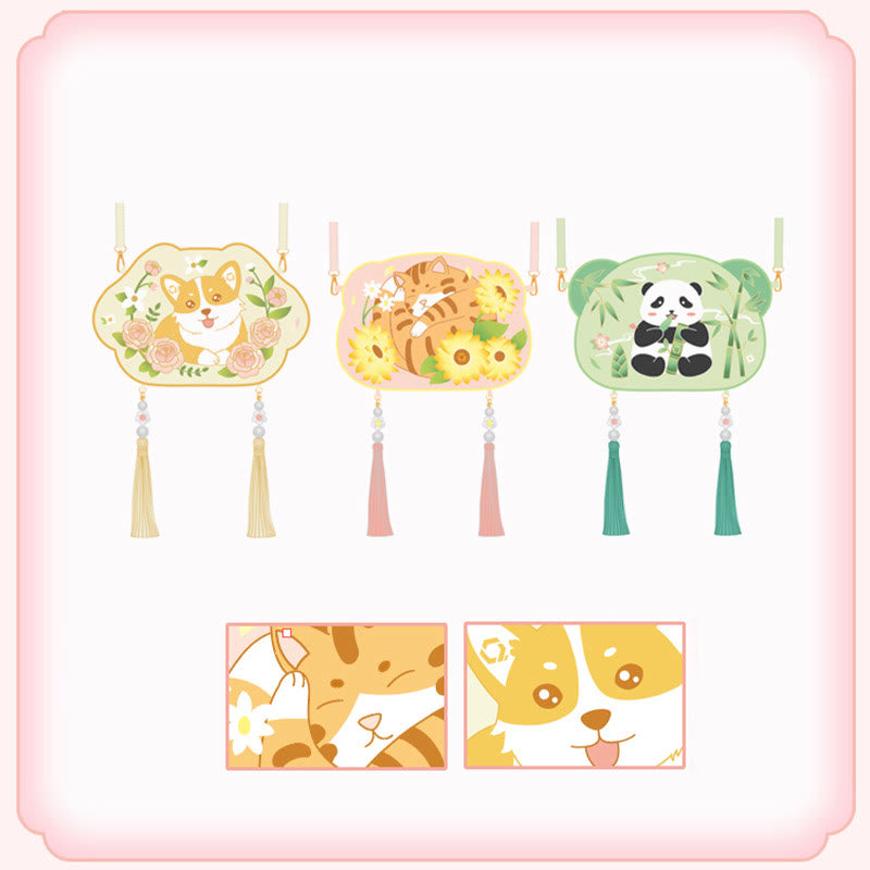 Nimara Ritual Embroidery Lucky Panda Cat Shiba Inu Deer Rabbit Fox Flower Cute Animal Hanfu Bag Crossbody Bag Shoulder Bag