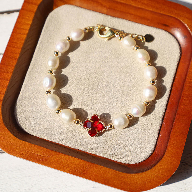 Nimara Ritual Pearl Four Leaf Clover Wealth Chain Bracelet
