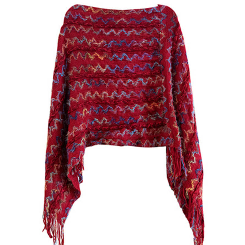 Nimara Ritual Tibetan Colorful Striped Shawl Tassels Pullover Winter Cozy Travel Scarf Wrap
